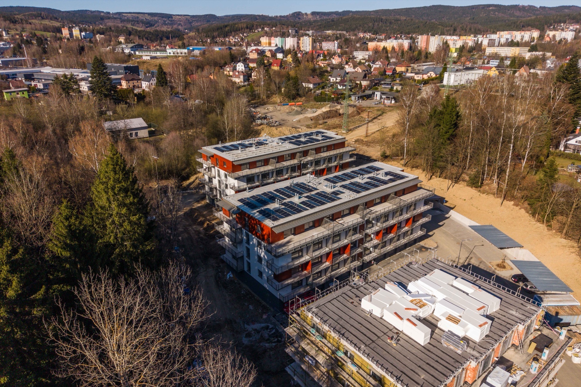 Park Podlesí — celkový pohled na areál z dronu · aktuální stav